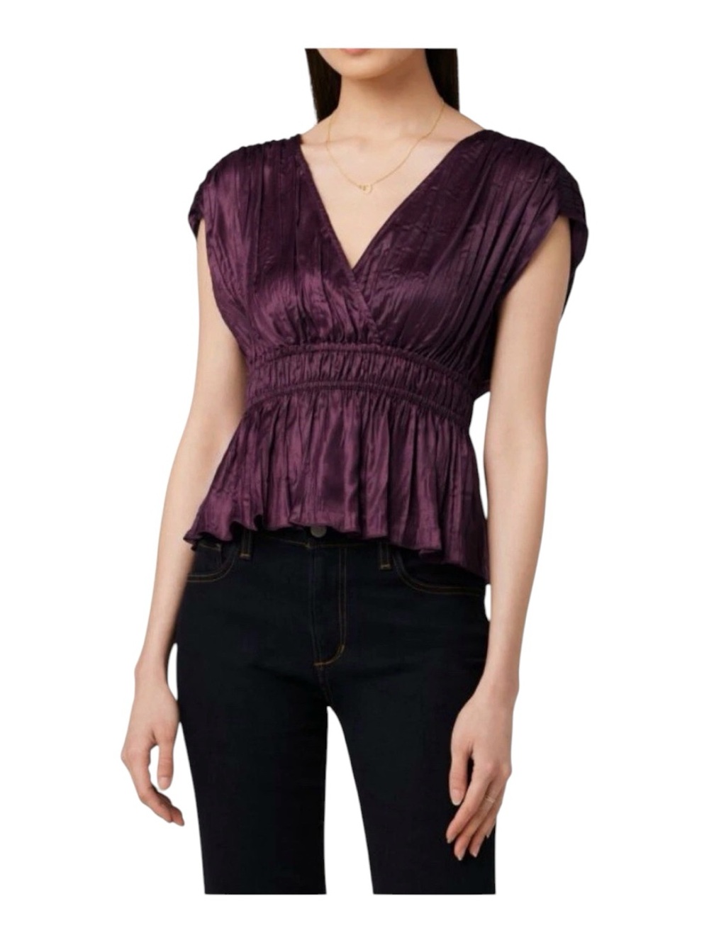 Joe’s Jeans Collection Zinfandel Crinkle Satin Peplum Top Size Large NWOT